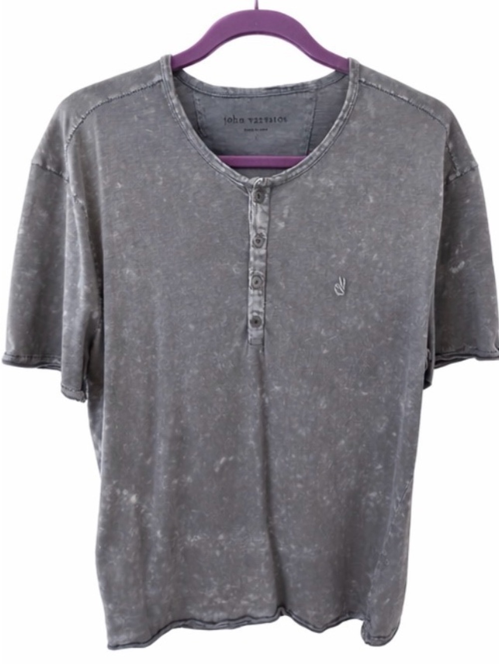 Men’s John Varvatos Distressed Grey Mineral-Wash Henley
